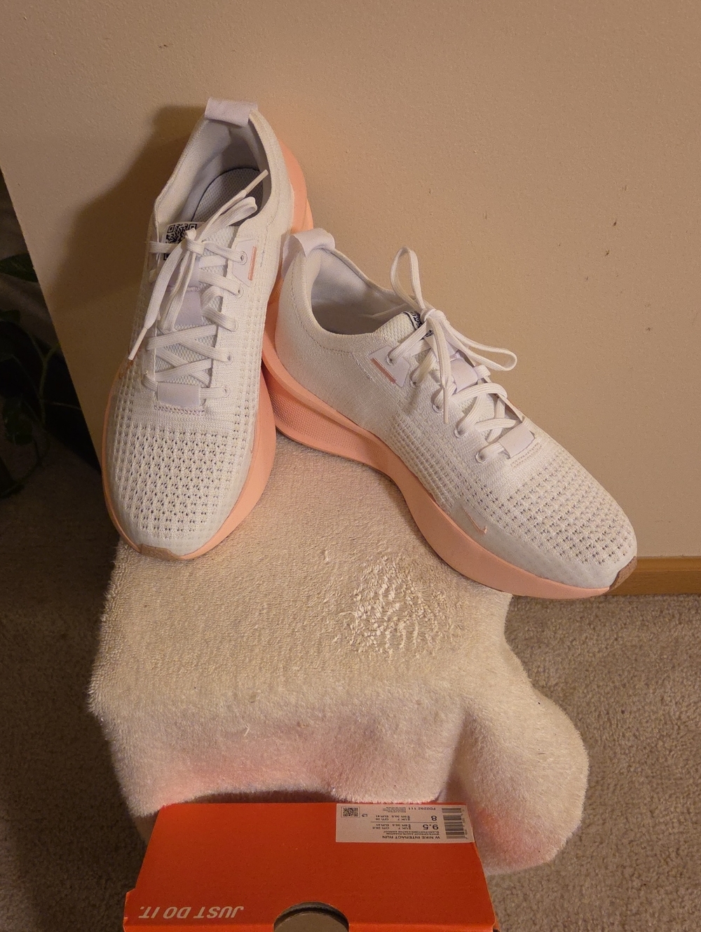 Women's White Knit Athletic Sneakers with Blush Pink Sole